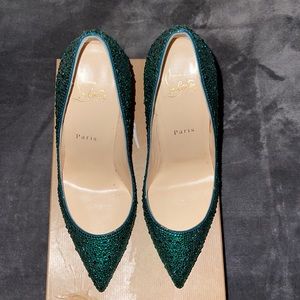 Christian Louboutin Pigalle Follies Custom with Green Swarovski Crystals 100